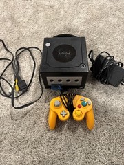 Nintendo GameCube Console – Black With Orange Controller, Cords (Tested & Works)