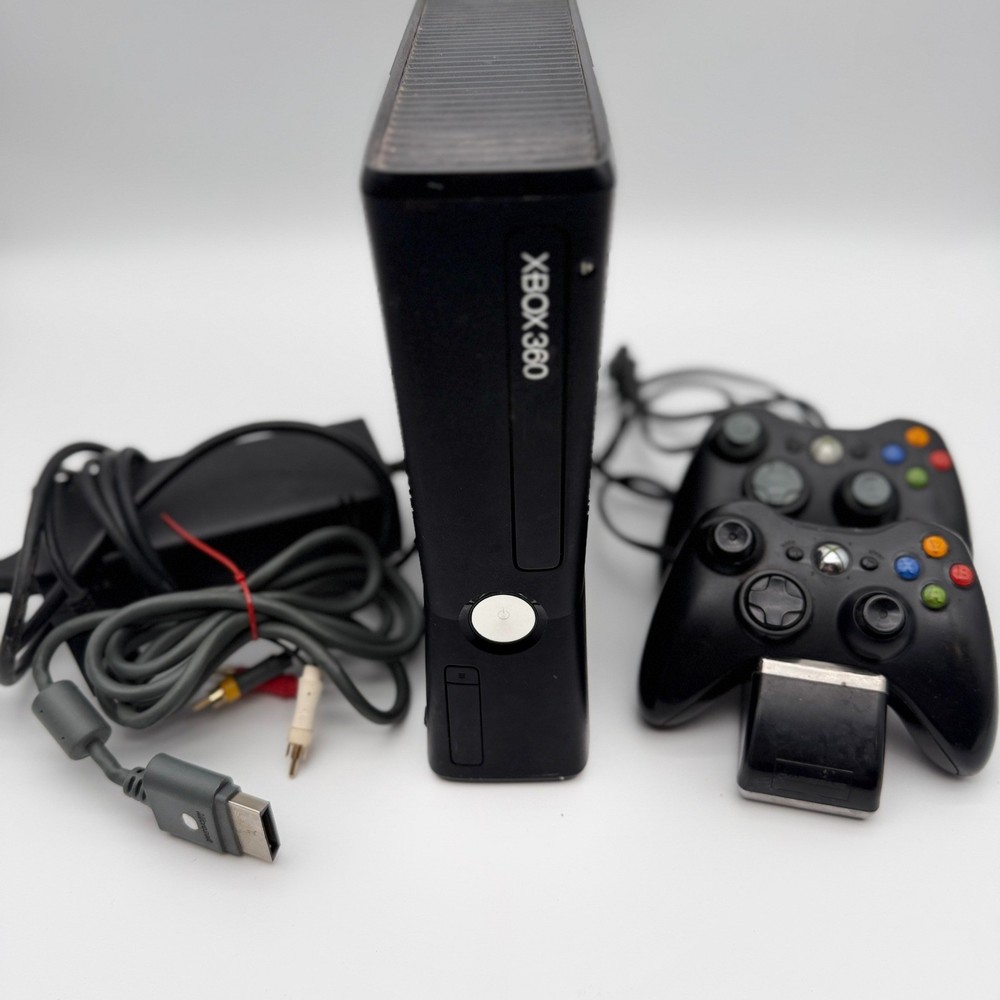 Microsoft Xbox 360 S Slim Console 1439 250GB Matte Black 2 Controllers Bundle