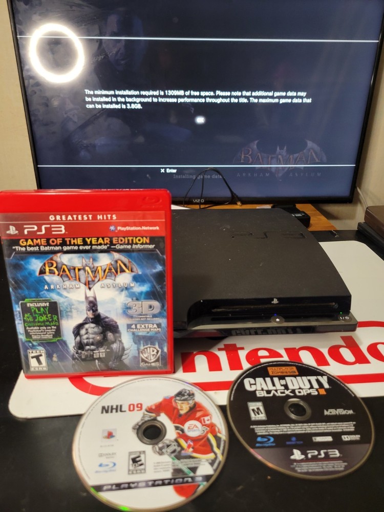 Sony PlayStation 3 PS3 Slim 160GB Console CECH-2501A TESTED WORKS Batman Arkham