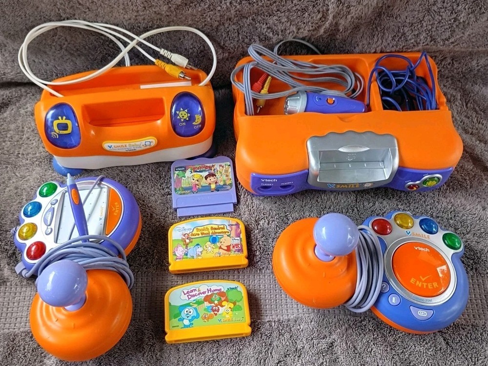 VTech V.Smile TV Learning System Consoles With Games ControllerS Mic UNTESTED