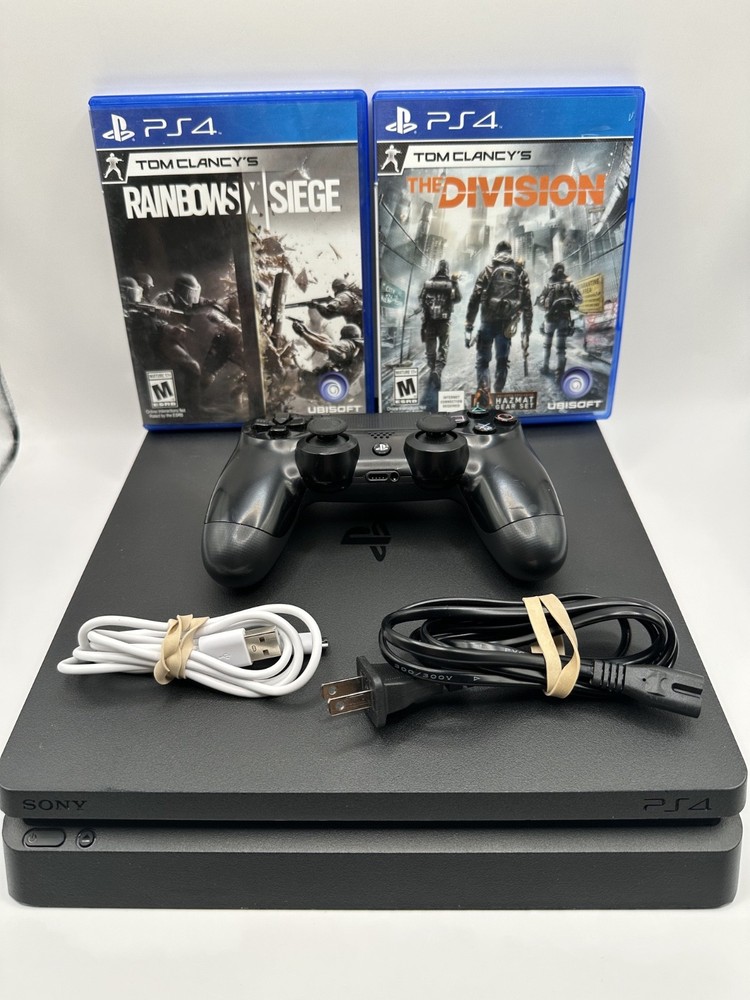 Sony PlayStation 4 Slim 500GB-CUH-2215B-Cleaned-Tested-2 Games-Controller