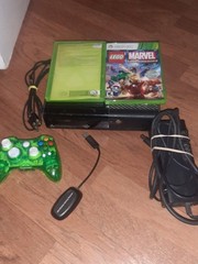 Microsoft Xbox 360 E Console W/Cords + Green Wireless Controller, 2 Games.