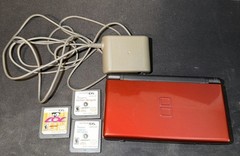 Nintendo DS Lite USG-001 Crimson Red/Black Console w/ Stylus, Charger & 3 Games