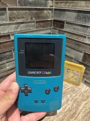Nintendo Gameboy Color CGB-001 Teal Blue Handheld Console & Pokemon Gold