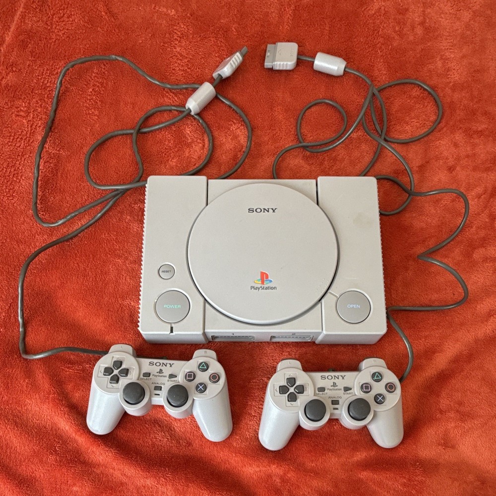Vintage Sony PlayStation 1 Gray Console Bundle w/ 2 Controllers OEM Untested