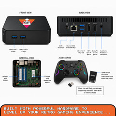 Retro Gaming Console Mini PC Batocera 128GB 8GB RAM Emulator Wireless Controller