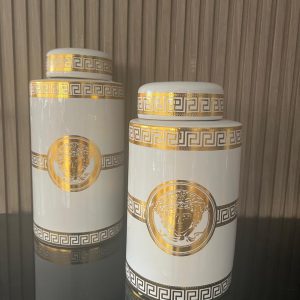 Ensemble de Pots Décoratifs "Versace - Blanc Élégant"
