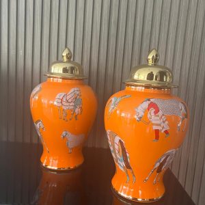 Ensemble de Pots Décoratifs « Éclat Orange Équestre »