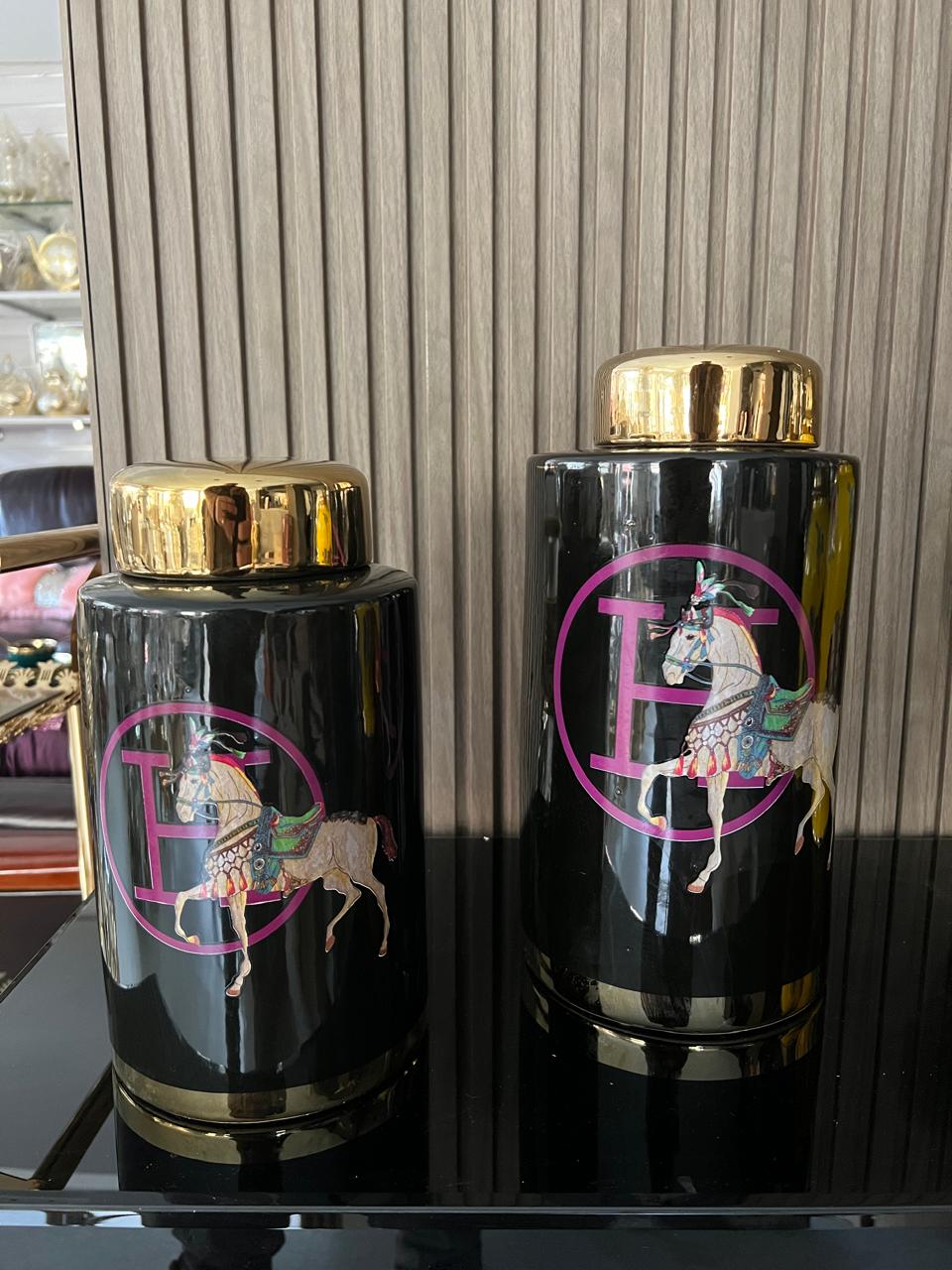 Ensemble de Pots Décoratifs « Hermes Cheval Noir »
